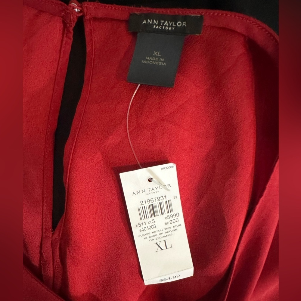 NWT Ann Taylor Red Blouse Women’s Sz XL Long Balloon Sleeve Pullover Top Career - Picture 9 of 9